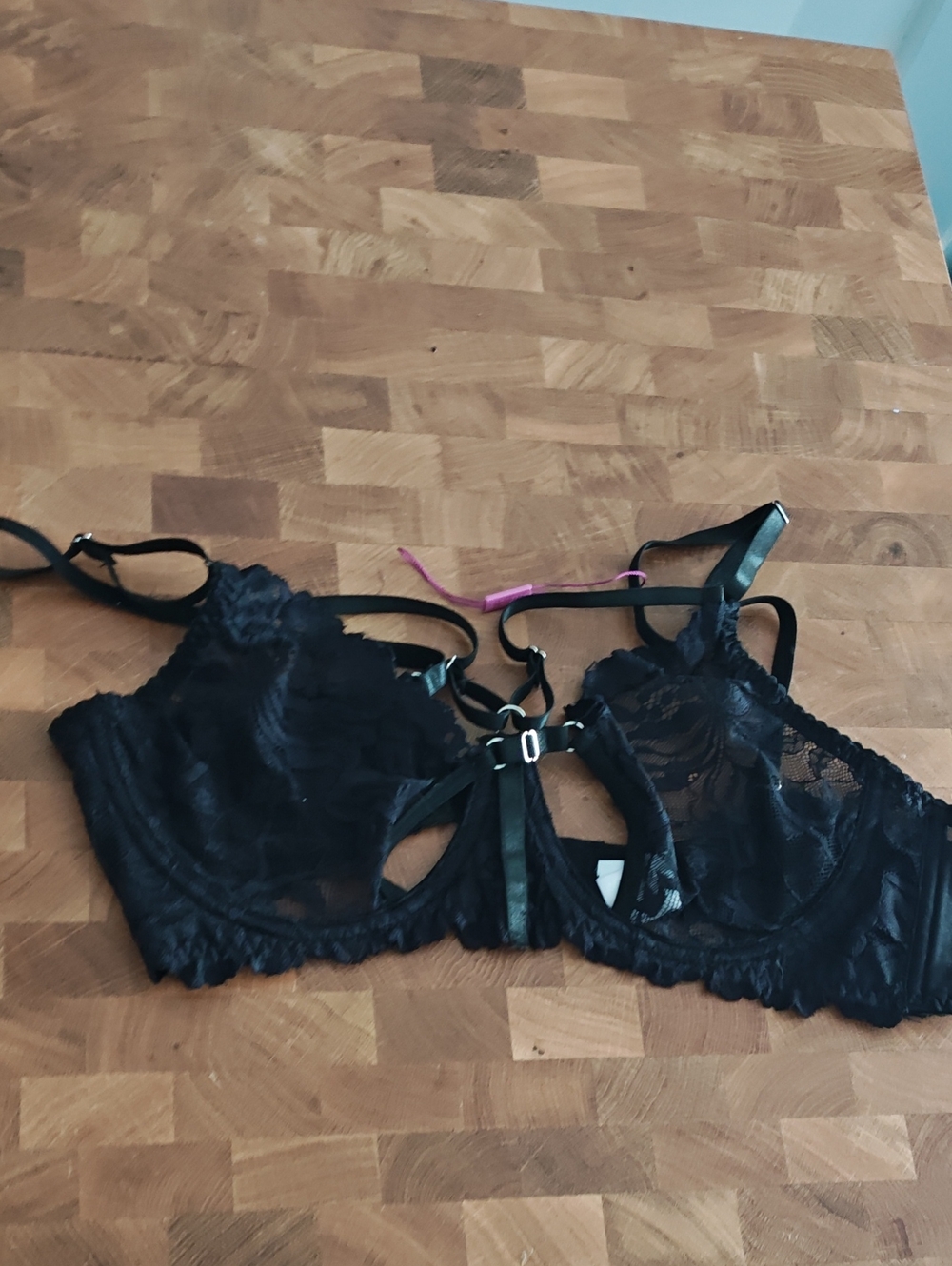 Black Lace Underwire Bra with Strappy Detail